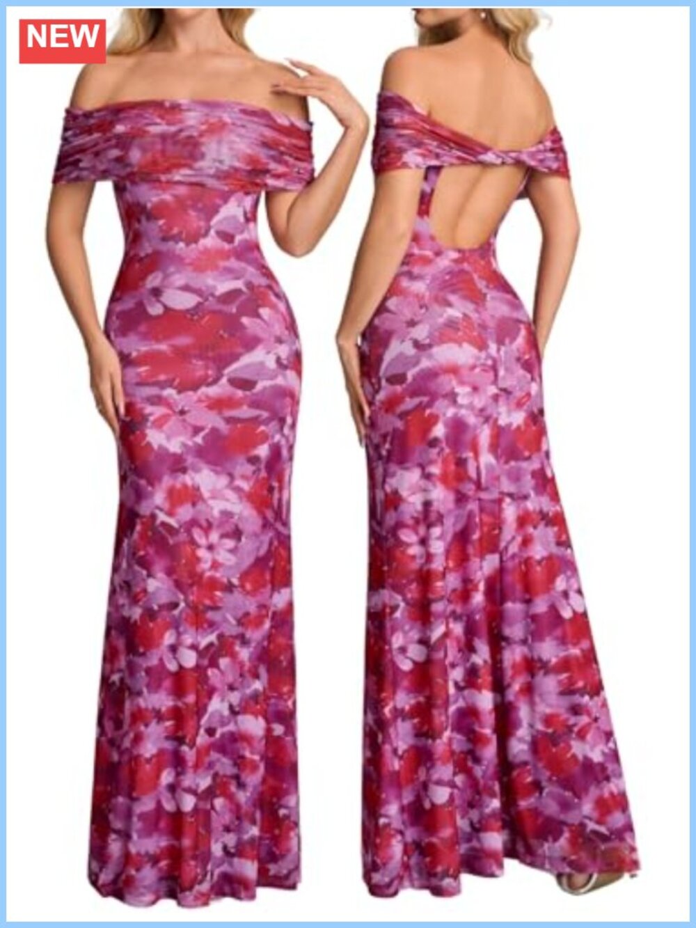 Parthea Floral Off Shoulder Maxi Dress Wedding Guest Formal Party Bodycon